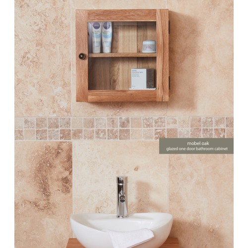 Bathroom Collection - Solid Oak Glass Single Door Cabinet
